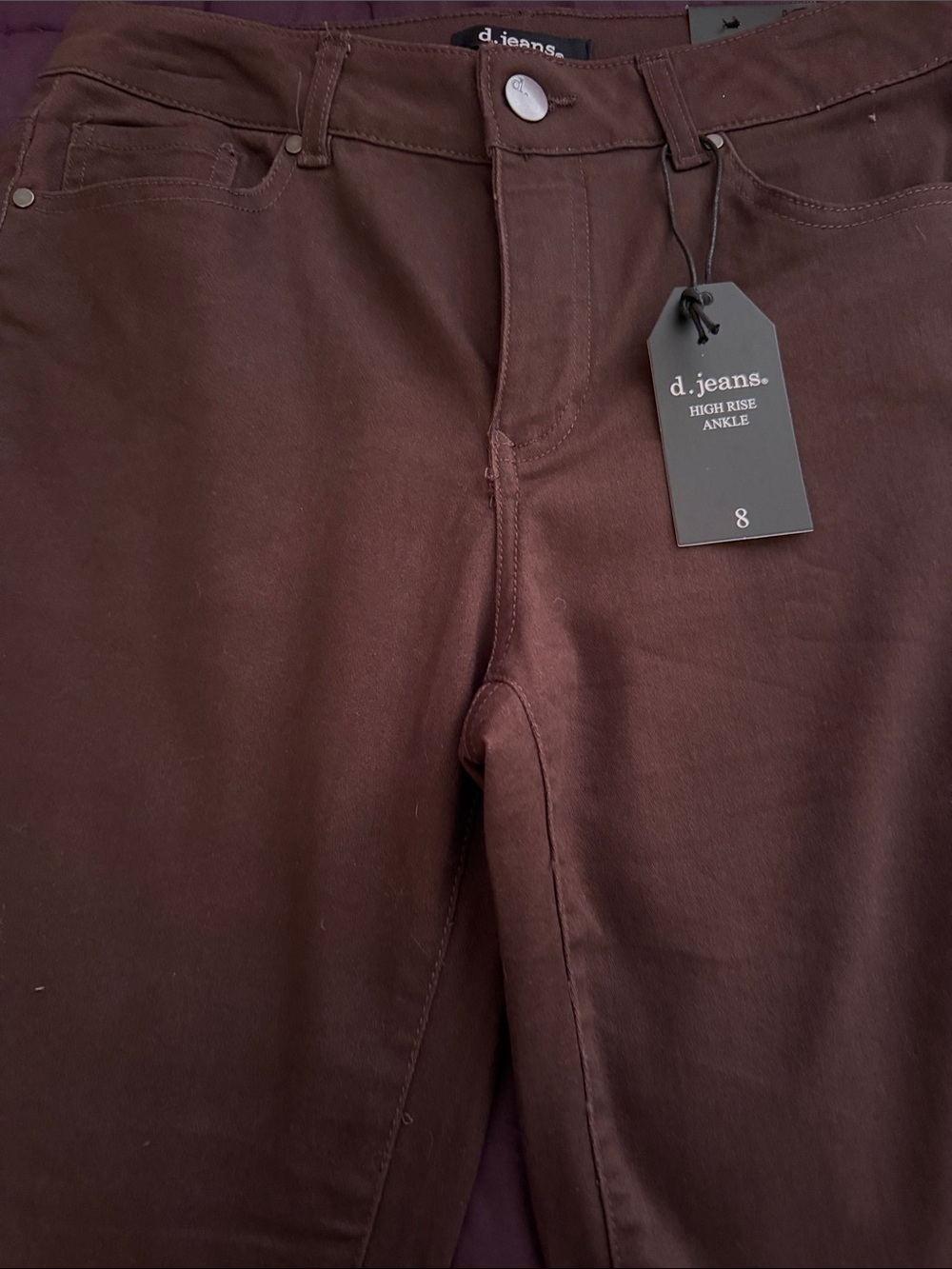 d. jeans High-Rise Ankle Chinos in Deep Chocolate Brown